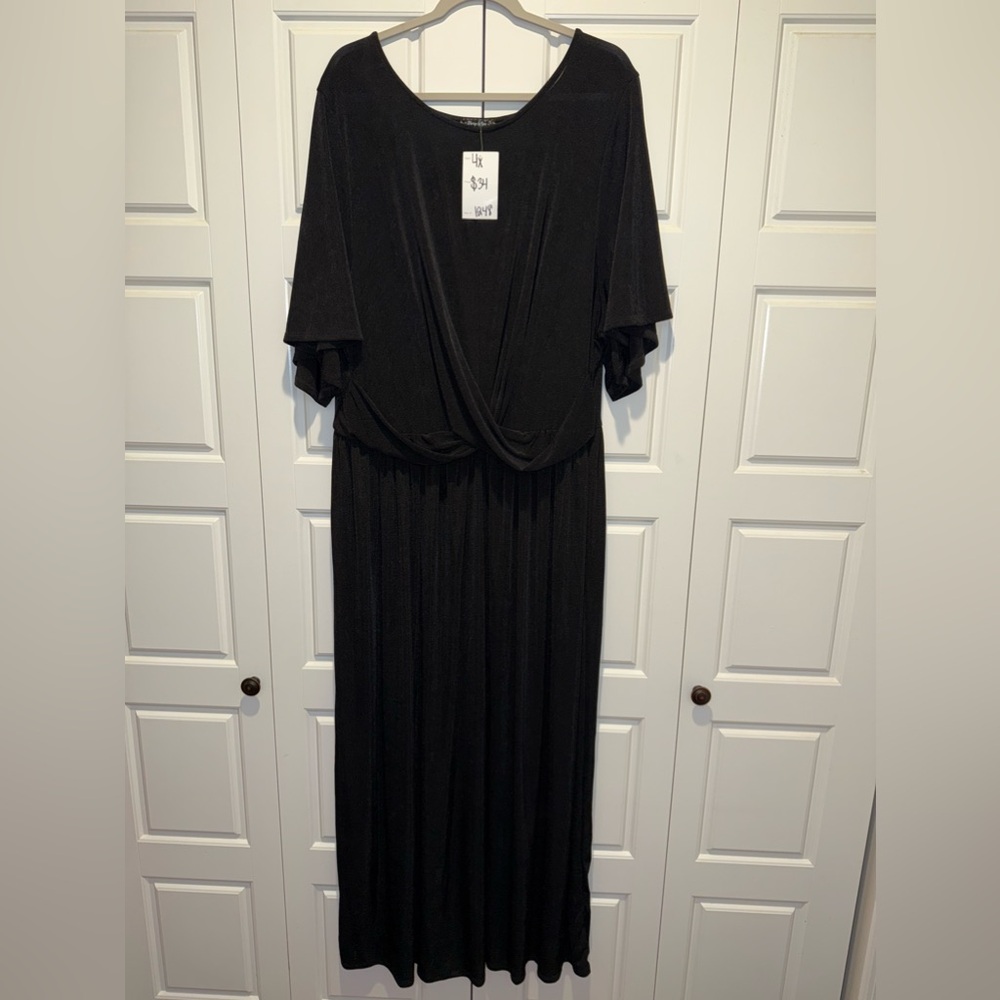 🆕 Black Maxi Gown with Flutter Sleeves - 4XL